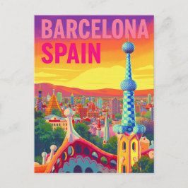 Barcelona Gaudi Sonnenuntergang Retro Postkarte