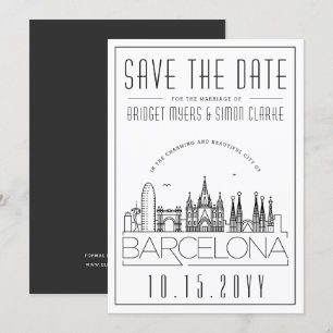 Barcelona Hochzeit stilisierte Skyline Save-the-Da Einladung