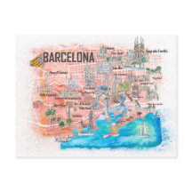 Barcelona Illustrierte Reisekarte mit Hauptstrasse
