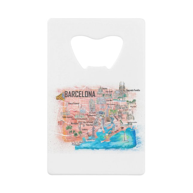 Barcelona Illustrierte Reisekarte mit Straßen Geldbeutel Flaschenöffner (Vorderseite)