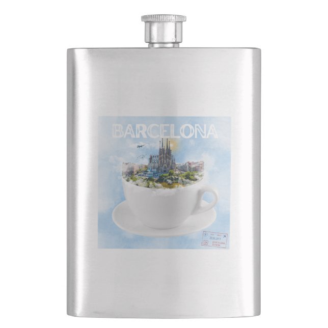 Barcelona im Teacup - Sagrada Familia Skyline Flachmann (Vorderseite)