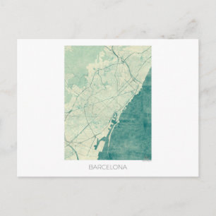 Barcelona Karte Blau Vintage Aquarell