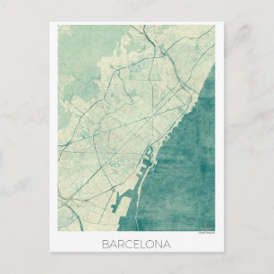 Barcelona Karte Blau Vintage Aquarell