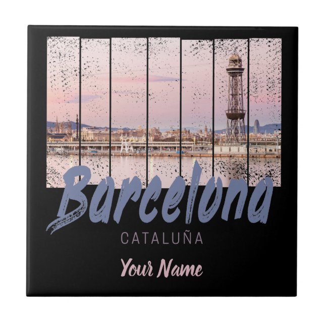 Barcelona - Katalonien - Sonnenuntergang Skyline S Fliese (Vorderseite)