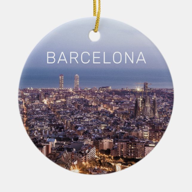 Barcelona Katalonien Sunset Skyline Spanien Stadt Keramik Ornament (Vorne)
