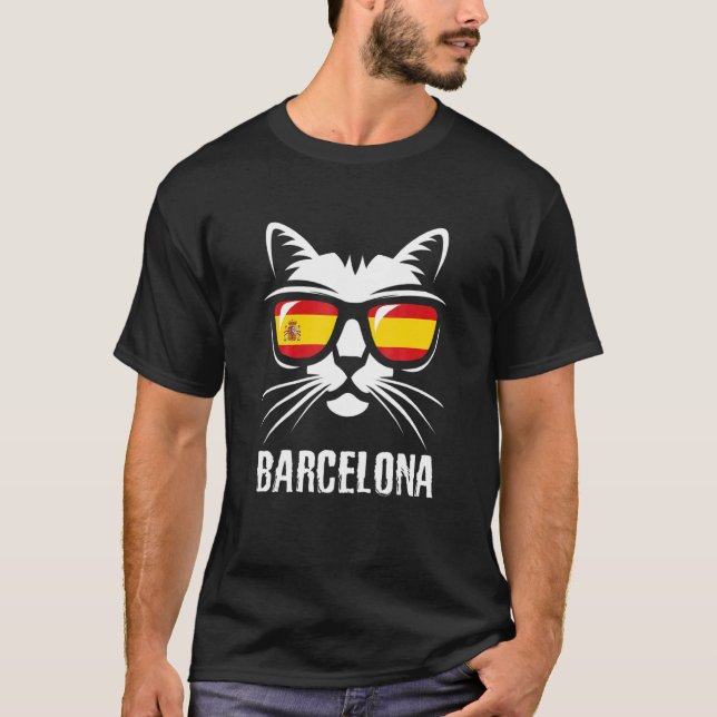Barcelona Katze Spanische Flagge T-Shirt (Vorderseite)