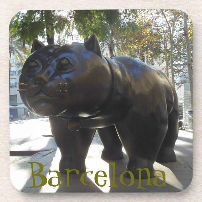 Barcelona-Katzen-Statue auf Las Ramblas Getränkeuntersetzer (Vorderseite)