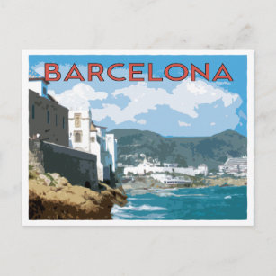 Barcelona Küste, Spanien Vintage Stil Reise Postkarte