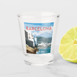 Barcelona Küste, Spanien Vintage Stil Reise Schnapsglas