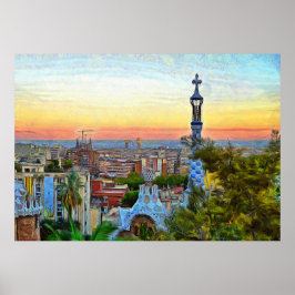 Barcelona. Panorama der Stadt aus Park Guell. Poster