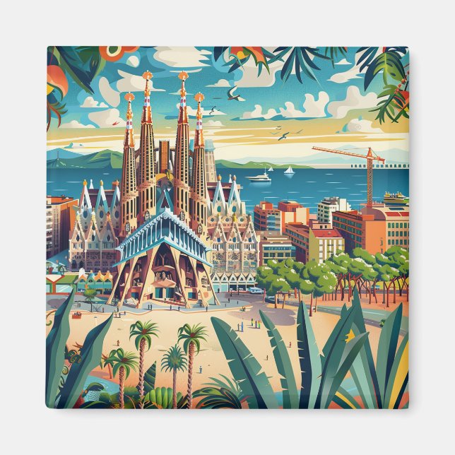 Barcelona, Park Guell, Sagrada Familia, Souvenir Magnet (Vorne)