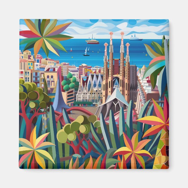 Barcelona, Park Guell, Sagrada Familia, Souvenir Magnet (Vorne)