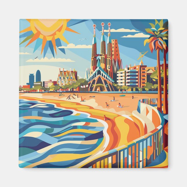 Barcelona, Park Guell, Sagrada Familia, Souvenir Magnet (Vorne)