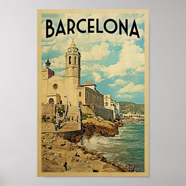 Barcelona Poster Vintage Reisen Retro Spanien Prin (Vorne)