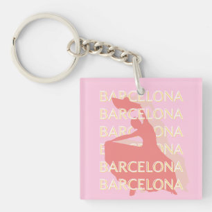 Barcelona Reisen Kunst, Rosa, Pastel Schlüsselanhänger