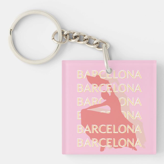 Barcelona Reisen Kunst, Rosa, Pastel Schlüsselanhänger (Vorderseite)