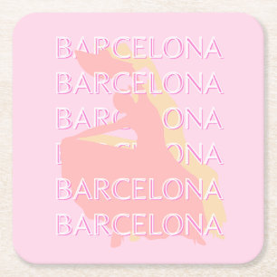 Barcelona Reisen Kunst, Spanien Kunst, Rosa, Paste Rechteckiger Pappuntersetzer
