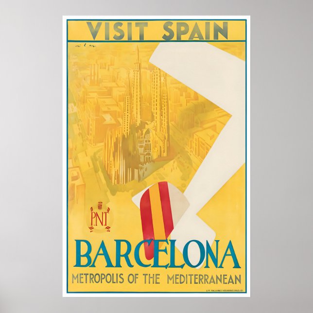 Barcelona Reiseplakat Spanien Kunst Spanischer Dru Poster (Vorne)
