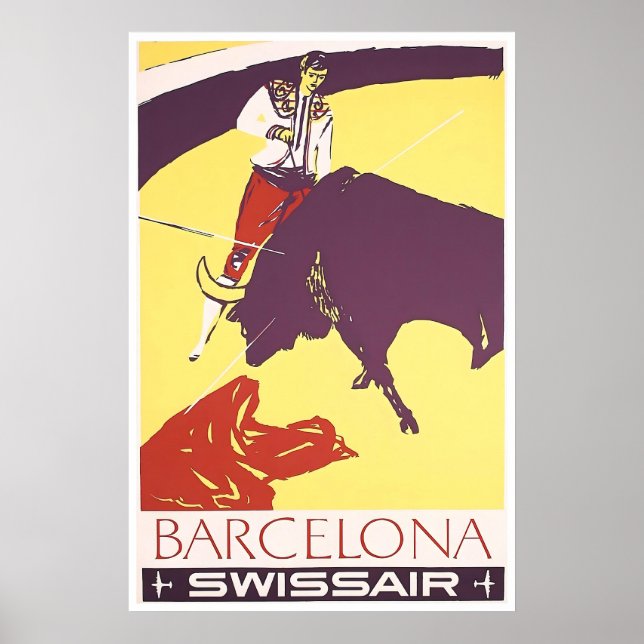 Barcelona Reiseplakat Spanien Kunst Stierkämpfer Poster (Vorne)