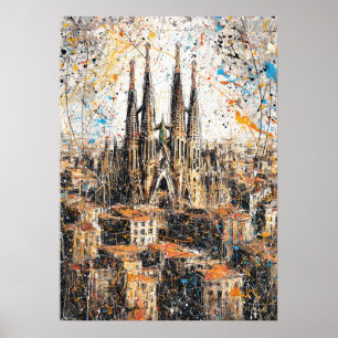 Barcelona Sagrada Familia Abstrakte Tropfmalerei Poster