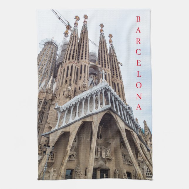 Barcelona Sagrada Familia Ausblick Teetuch Geschirrtuch (Vertikal)