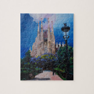 Barcelona Sagrada Familia mit Park und Laterne