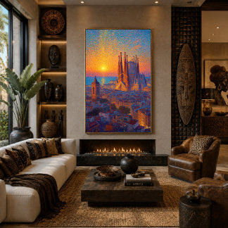 Barcelona Sagrada Familia Pointillismus Sonnenunte Poster