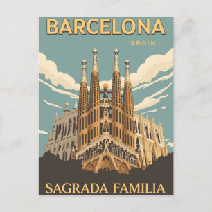 Barcelona Sagrada Familia Vintage Reisekunst Postkarte