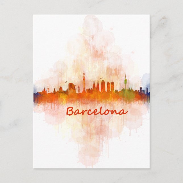Barcelona Skyline Aquarell v04 Postkarte (Vorderseite)