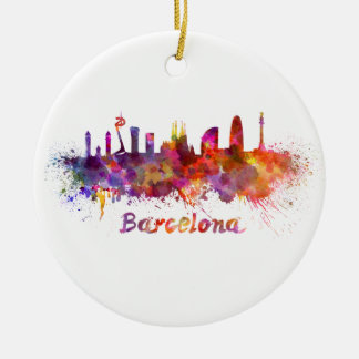 Barcelona skyline im Watercolor Keramik Ornament