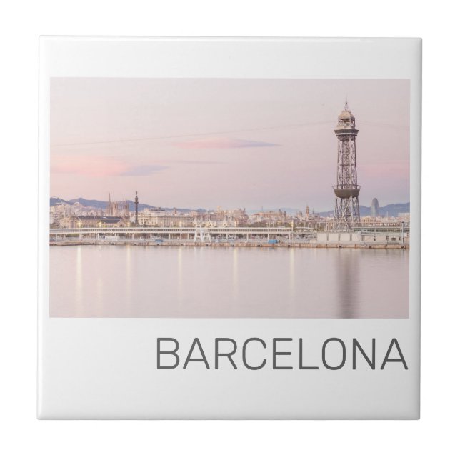 Barcelona Skyline Sunset Catalanonia Spanien Fliese (Vorderseite)