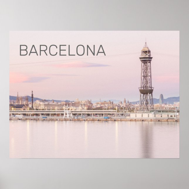 Barcelona Skyline Sunset Catalanonia Spanien Poster (Vorne)