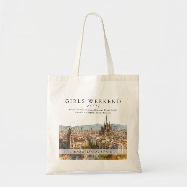 Barcelona Skyline Watercolor Girls Weekend Tragetasche (Vorne)
