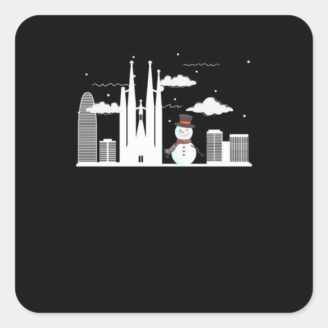 Barcelona Snowman Quadratischer Aufkleber (Vorderseite)