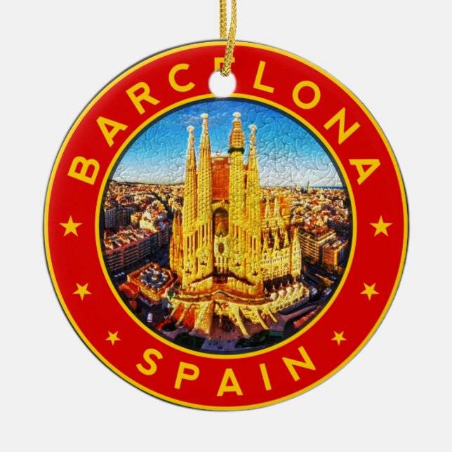 Barcelona, Spain, circle, red, Keramik Ornament (Vorne)