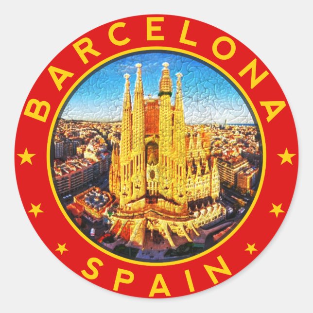 Barcelona, Spain, circle, red, Runder Aufkleber (Vorderseite)