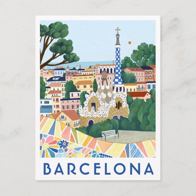 Barcelona Spain Illustrated Travel Postcard  Postkarte (Vorderseite)