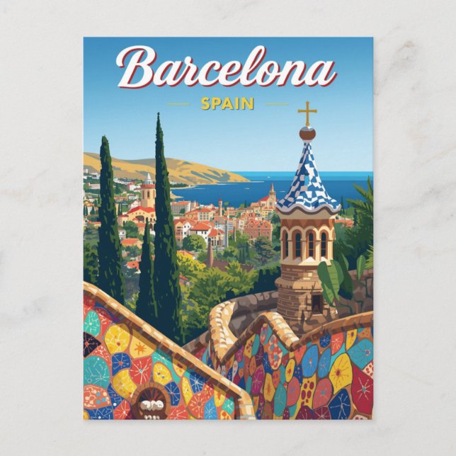Barcelona Spain Park Güell Postkarte (Vorderseite)