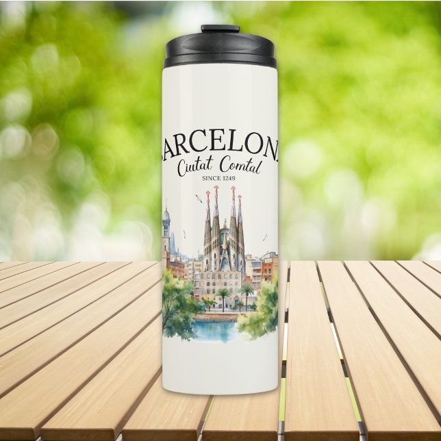 Barcelona Spain Vintage Art Landscape Thermosbecher (Von Creator hochgeladen)