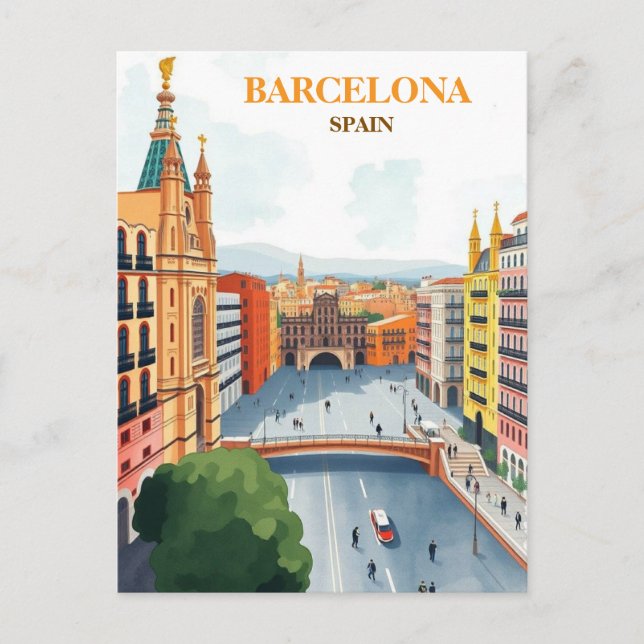 barcelona Span Travel Art Vintag Postkarte (Vorderseite)