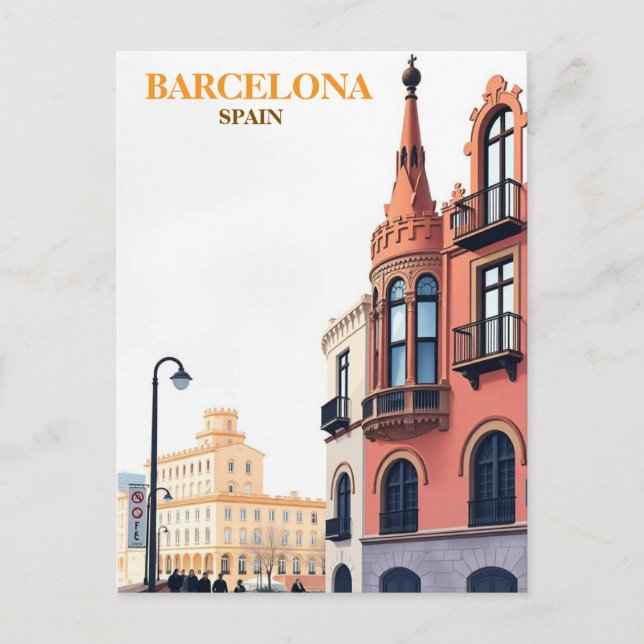 barcelona Span Travel Art Vintag Postkarte (Vorderseite)