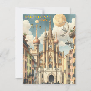barcelona Span Travel Art Vintag Postkarte
