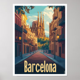 Barcelona Spanien Art Vintage Reise Illustration Poster