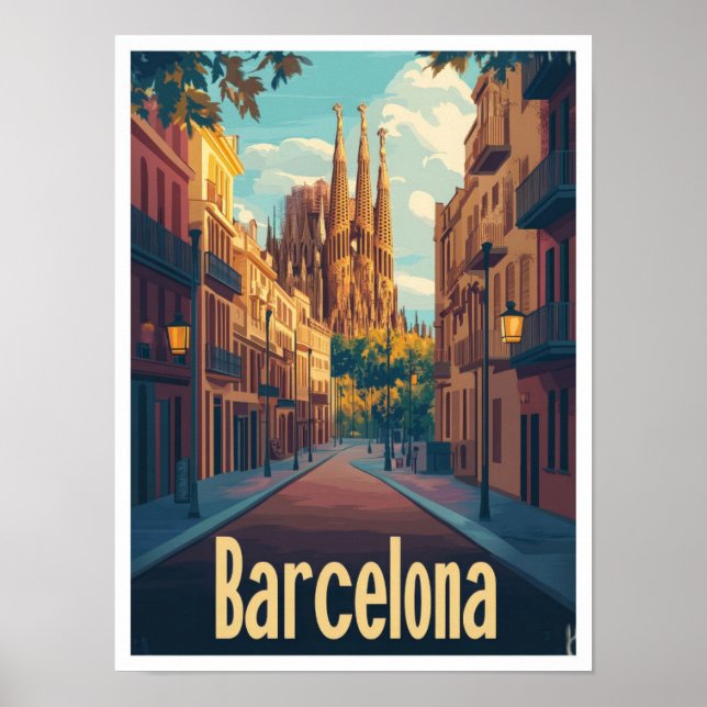 Barcelona Spanien Art Vintage Reise Illustration Poster (Vorne)