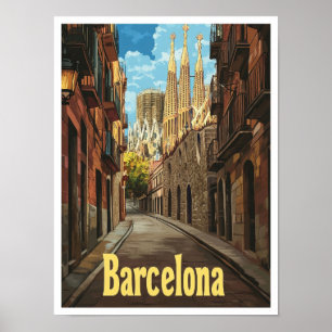 Barcelona Spanien Art Vintage Reise Illustration Poster