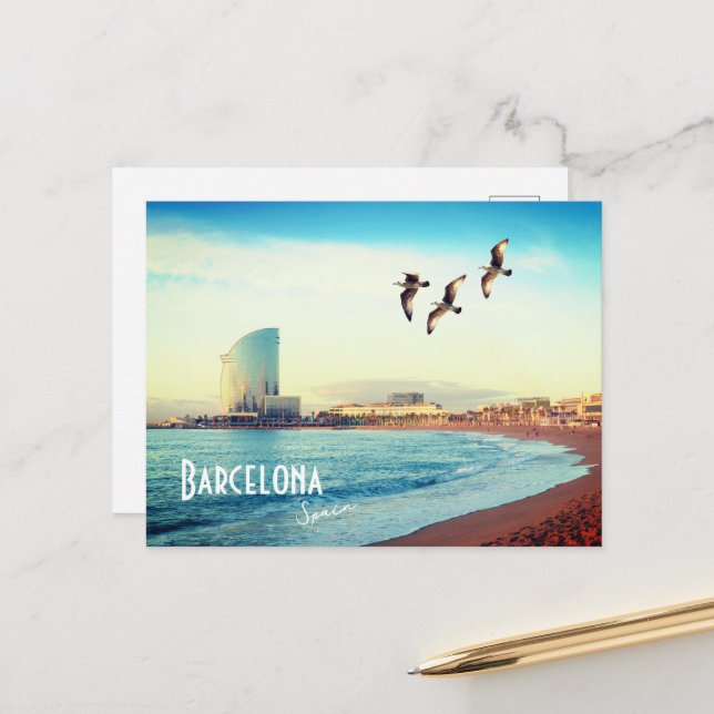 Barcelona, Spanien - Barceloneta Strand Postcard Postkarte (Vorderseite/Rückseite Beispiel)