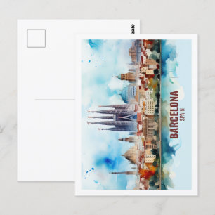 Barcelona Spanien Berühmter Reiseort Aquarell Postkarte
