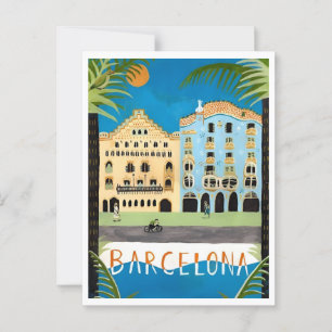 Barcelona Spanien Farbenfrohe Stadtmauer Retro Ins Postkarte