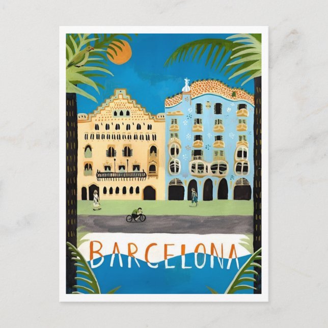 Barcelona Spanien Farbenfrohe Stadtmauer Retro Ins Postkarte (Vorderseite)