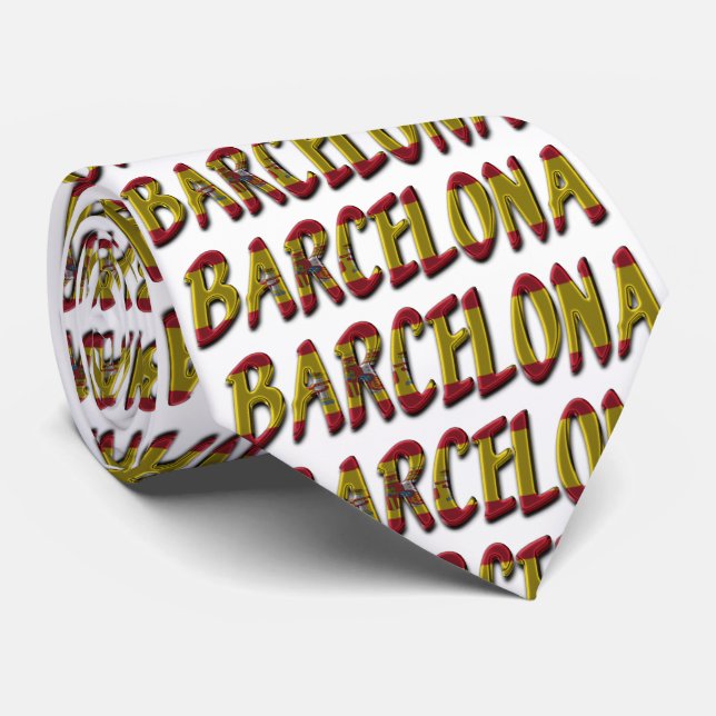 Barcelona Spanien Flaggenfarben Typografie Krawatte (Gerollt)